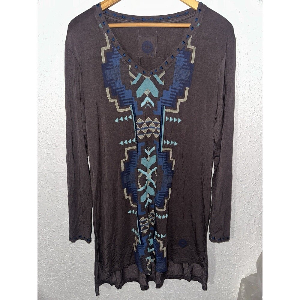 Double D Ranch Southwestern Indian Embroidered Design Tunic Dress Wolfe Gray Med